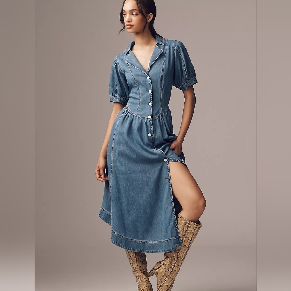Pilcro Short-Sleeve Denim Midi Shirt Dress